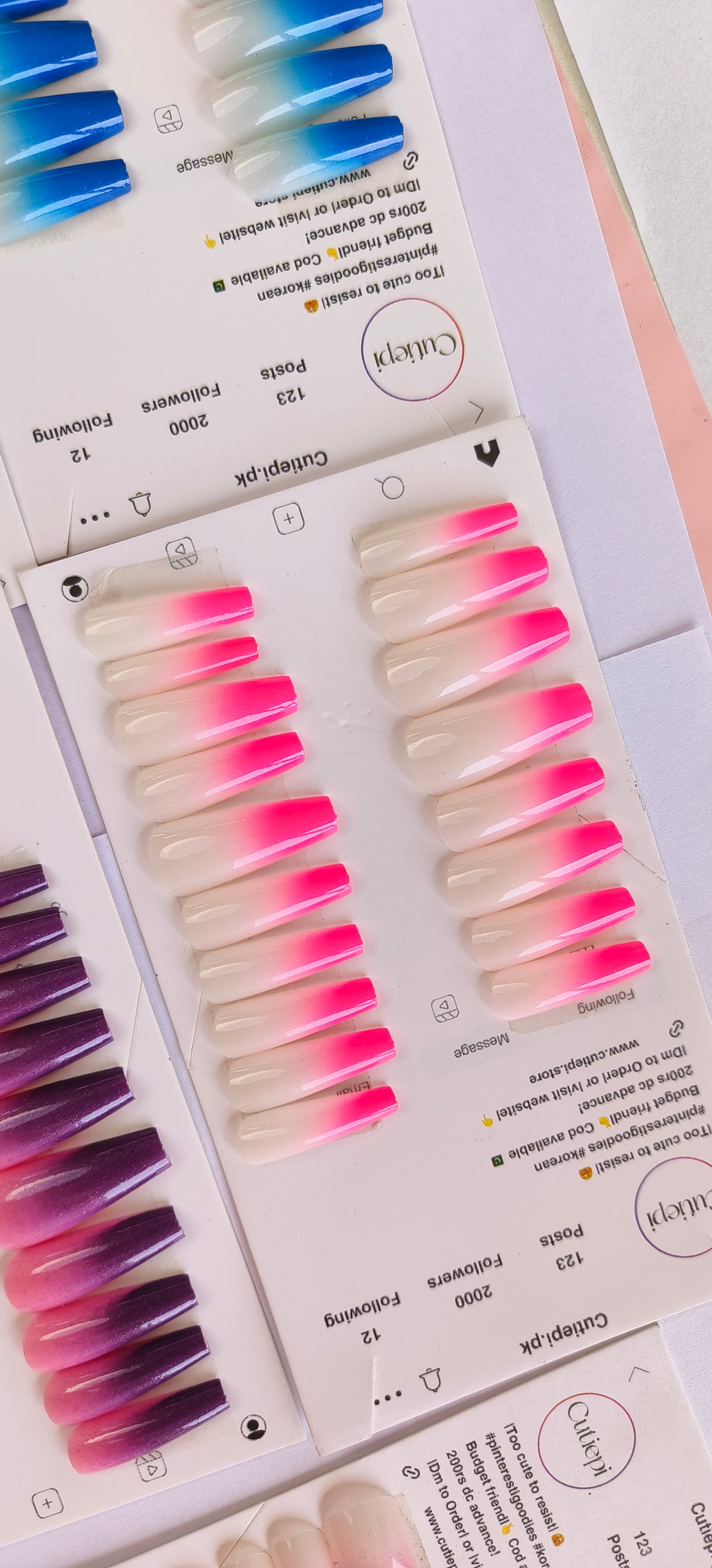 Gradient Nails- Long High quality Gel nails- 24pcs with Application kit