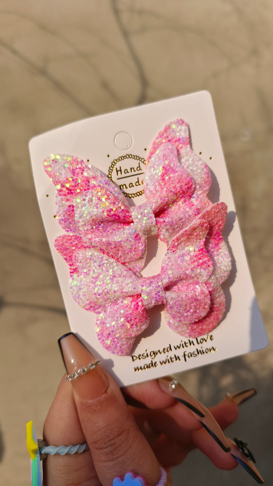 2pcs Sparkling Candy-Colored Bow Hair Clips for Girls - Perfect for Ponytails, Festivals & Preppy Style - Durable Polyester Fabric