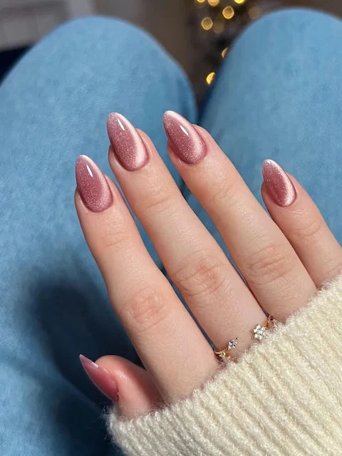 Velvet Pink- 15pcs Premium Handmade Cat eye Nails with Application Kit