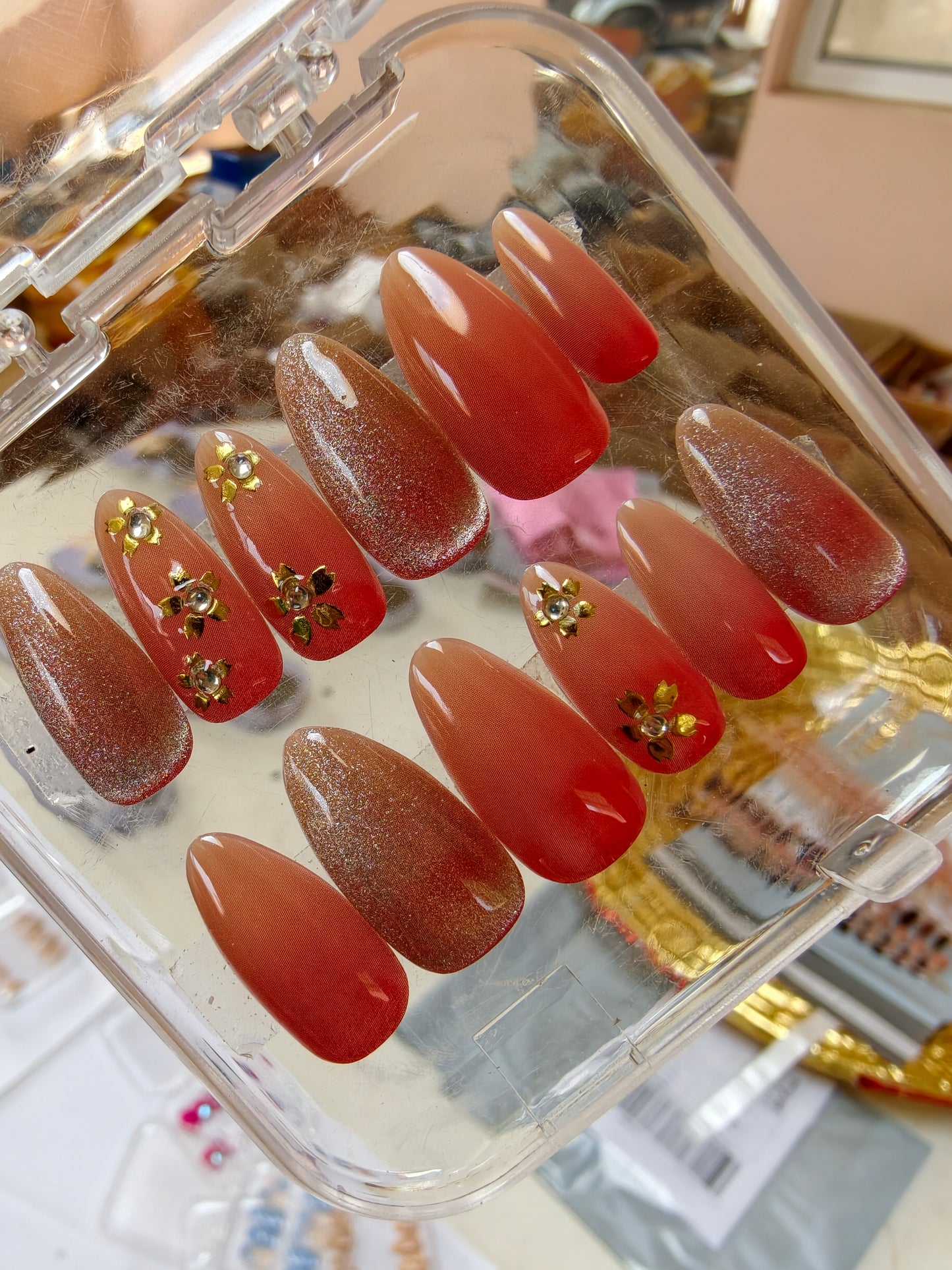 Rose Gold- Handmade 12pcs Cate eye Nail set with Application kit