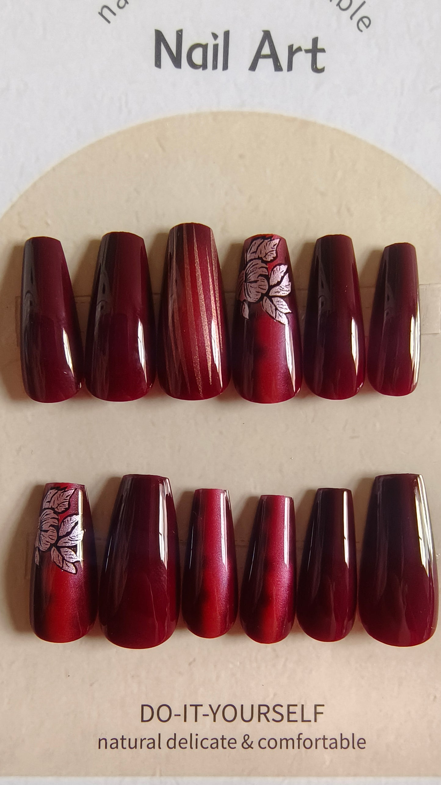 Bridal Elegance - Red Maroon Rose Embellished Nails