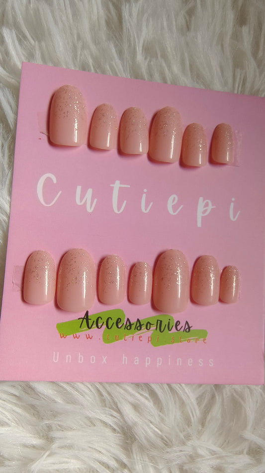 Nude Shimmer - 24pcs Beige Nails with Application Kit