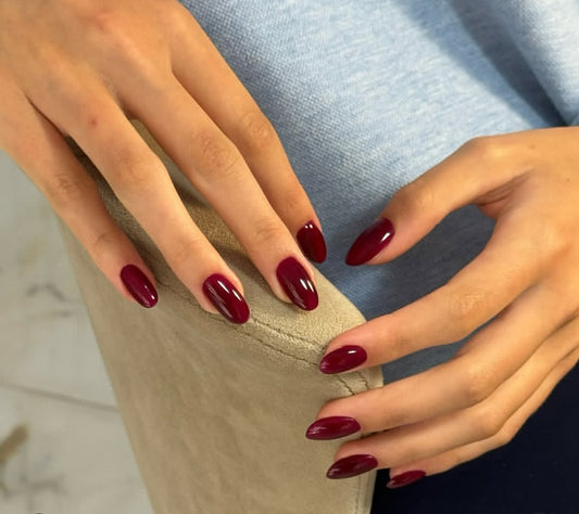 Deep Cherry- Mini Almond Gel based Nails - 24pcs with Application Kit
