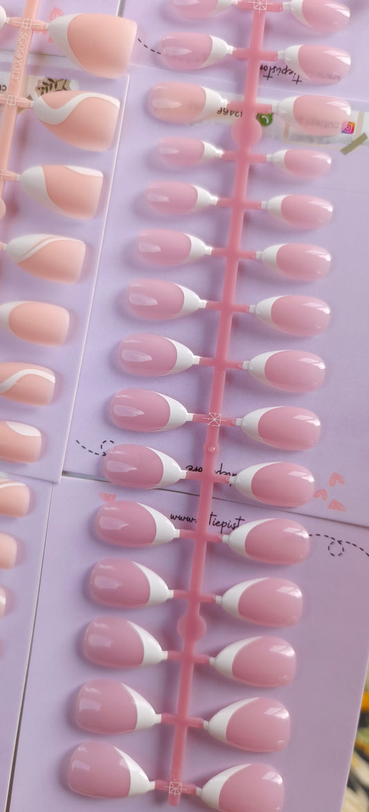 Pink Almond French - Medium Length 15 pcs with Application Kit (Premium Quality)
