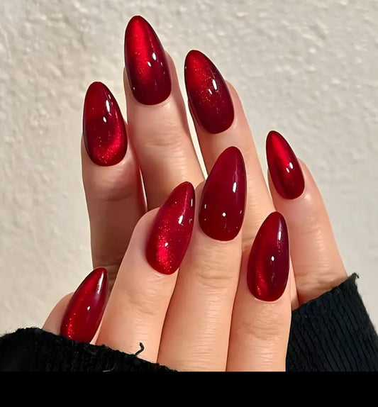 Cherry Red- 24 pcs Cat eye Nail set With application kit