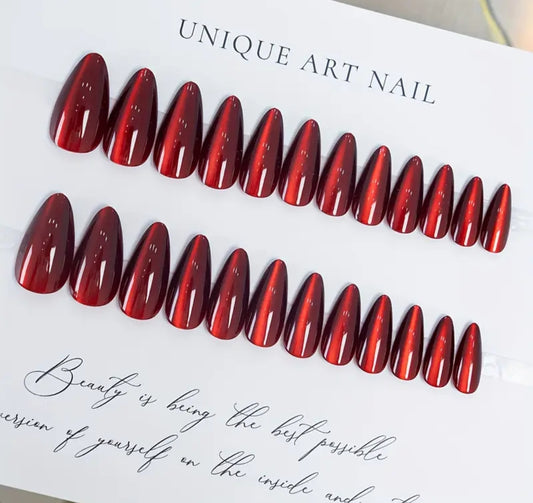 Deep Red – 12pcs Cat Eye Nails with Application Kit