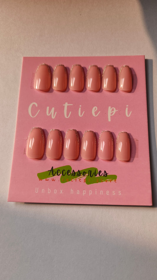 Pink Glitter French Tip Nails – 24pcs Glam Set