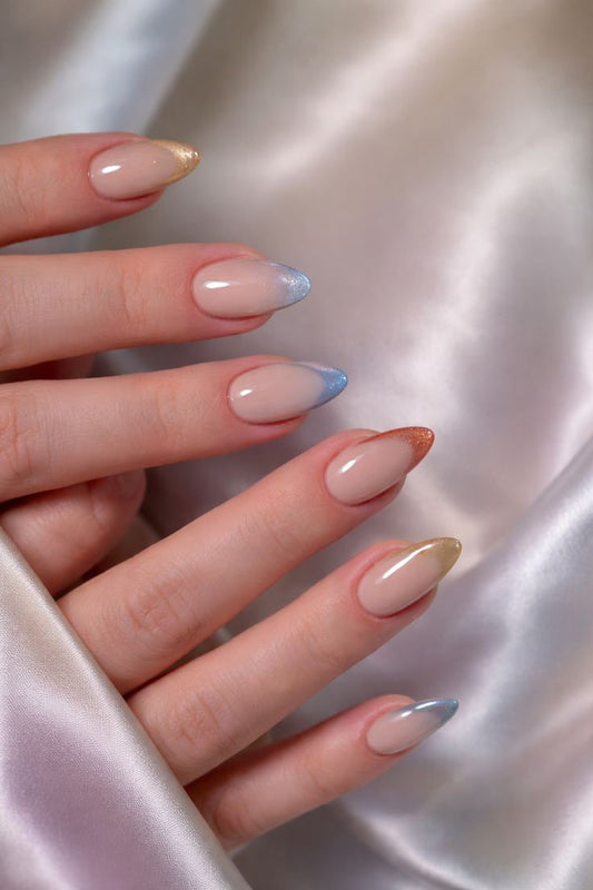Rainbow French- 30 Pcs Premium Cat eye Nails with Application Kit
